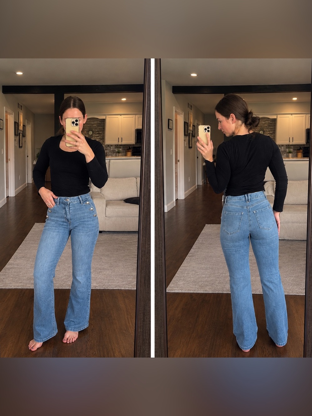 High-Rise Light Blue Wide-Leg Jeans - Women's Flare
